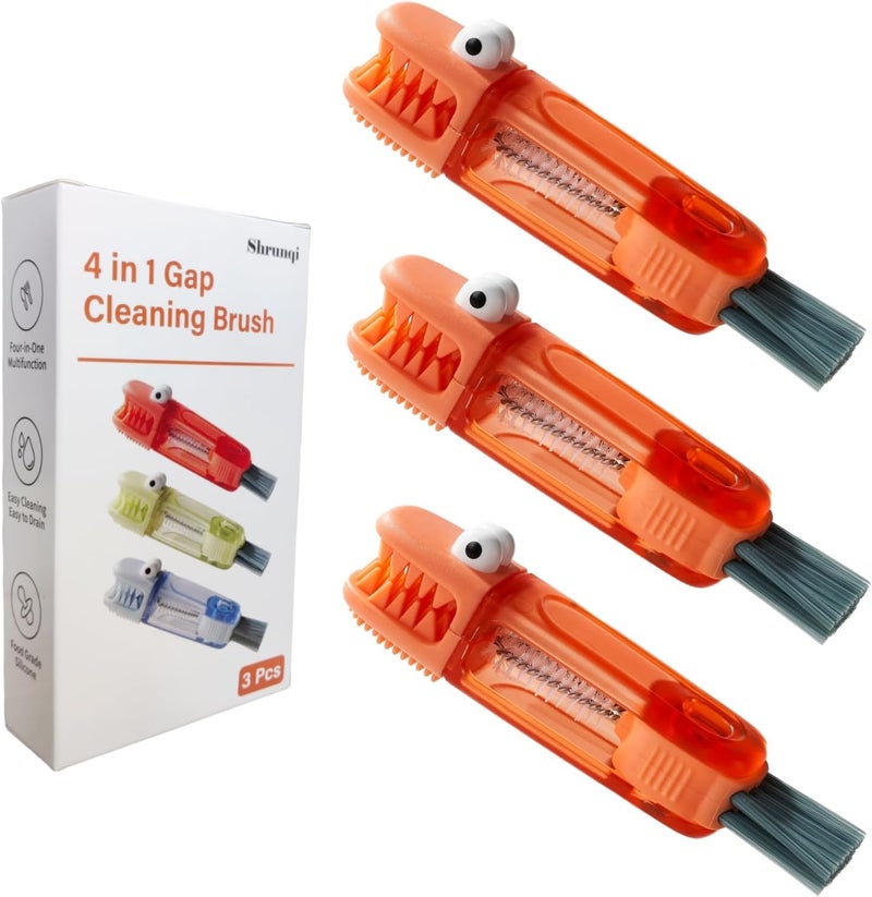 Shrunqi 4-in-1 Bottle Cleaning Brush Set, Multifunction Silicone Cup Lid Gap Cleaner, Home Kitchen Crevice Cleaning Tools, 3 Pcs, Red - Image 1